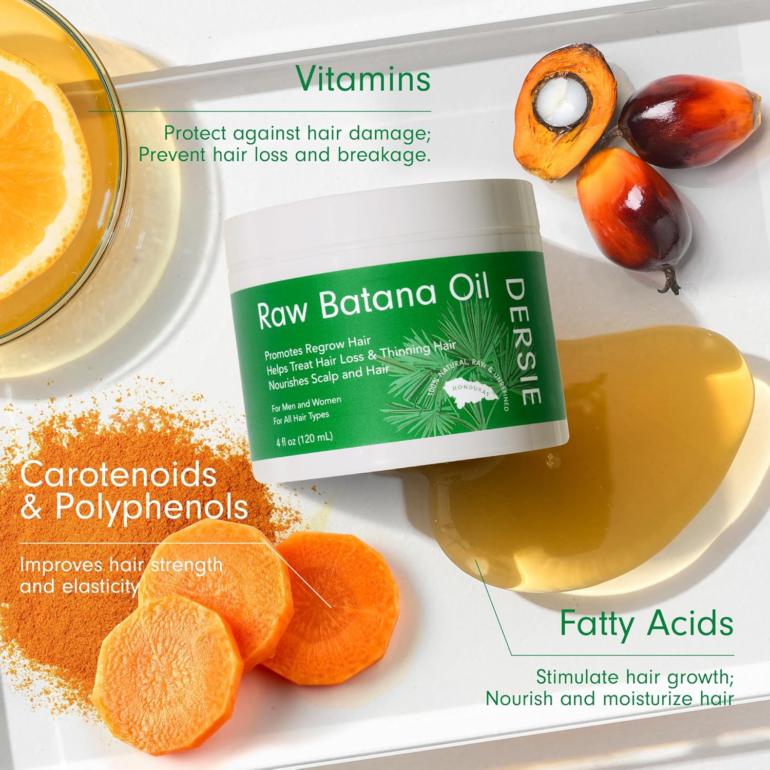 Raw Batana Oil for Hair Growth: Unrefined Solid Batana Oil Sourced from Honduras - 100% Pure & Organic Approved by Dr Sebi - Promotes Thicker & Stronger Hair for Women & Men (4 FL OZ)