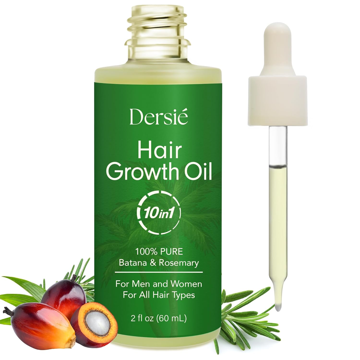 Hair Growth Oil with Batana and Rosemary: 10-in-1 Veganic & Natural Hair Growth Treatment for Hair Loss, Damage & Thinning Hair - 10 Organic Vegan Oils for Men and Women of All Hair Types - 2 fl oz