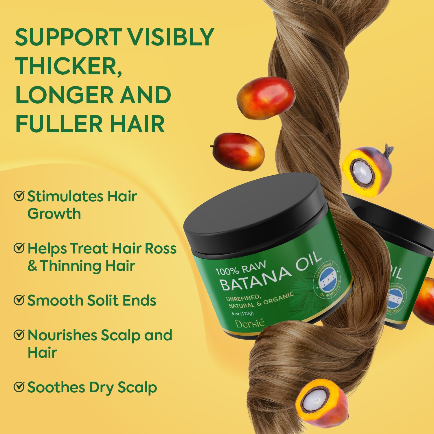 Authentic Batana Oil for Hair Growth: Handmade in Honduras 100% Raw Batana Oil - 100% Pure & Natural, Unrefined - Approved by Dr. Sebi for Thicker, Stronger, Fuller Hair - 4 oz