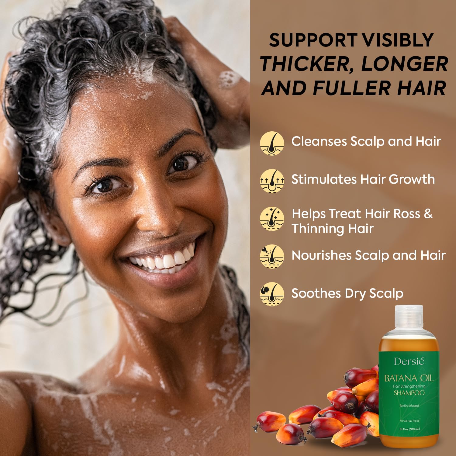 Batana Oil Shampoo for Hair Growth: Batana Shampoo for Hair Loss and Thinning Hair - Infused with Biotin and Rosemary Oil - Hair Growth Shampoo for Women & Men - Sulfate Free & Paraben Free (10 FL OZ)